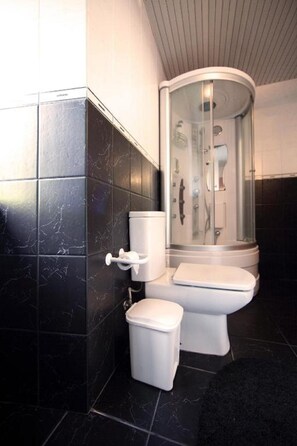 Dusche, Haartrockner, Handtücher, Seife