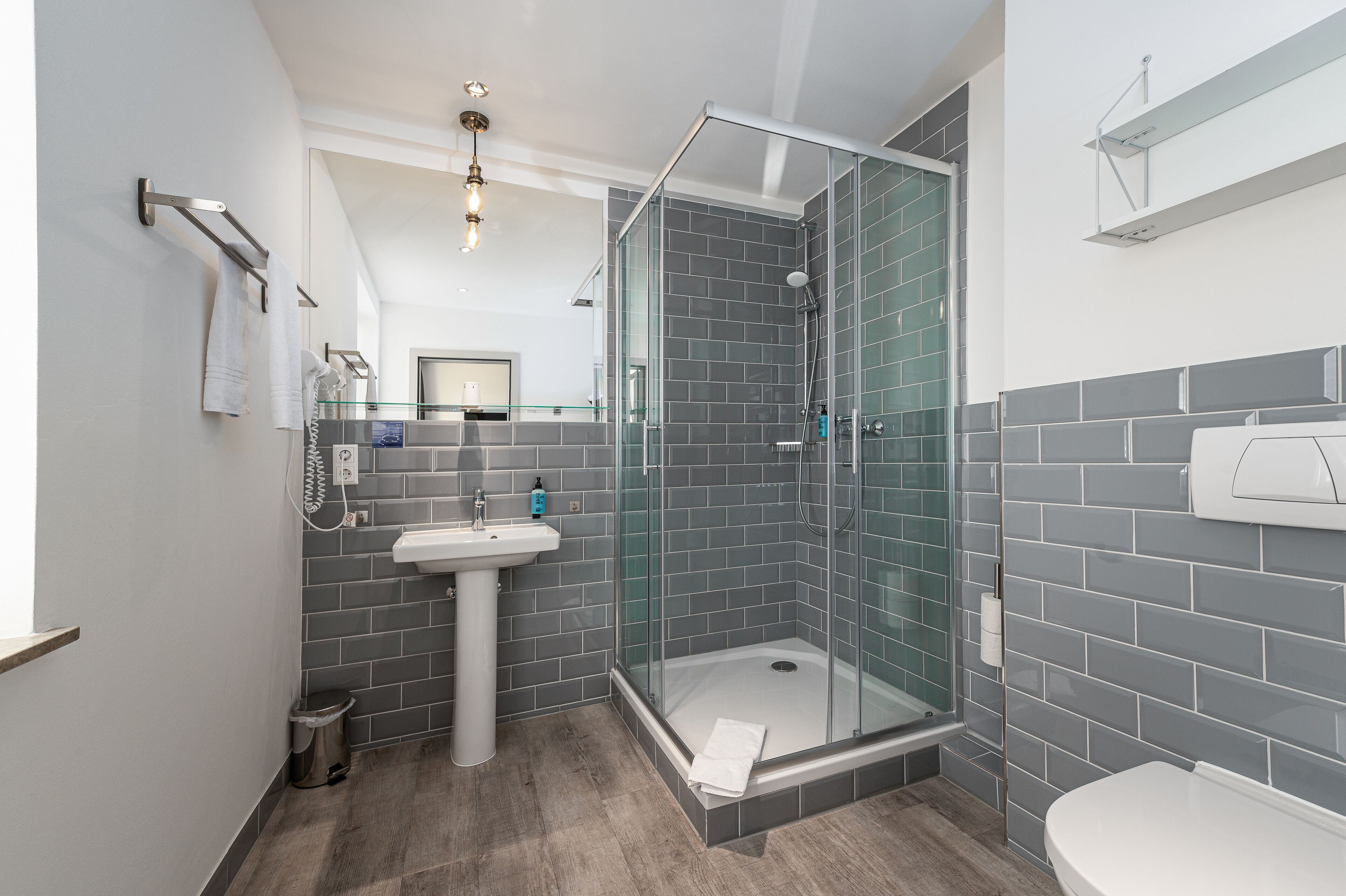 free toiletries, hair dryer, towels