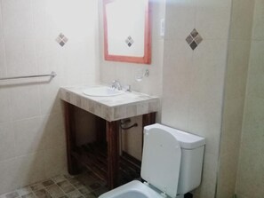 Regadera, regadera tipo lluvia, bidet, toallas 