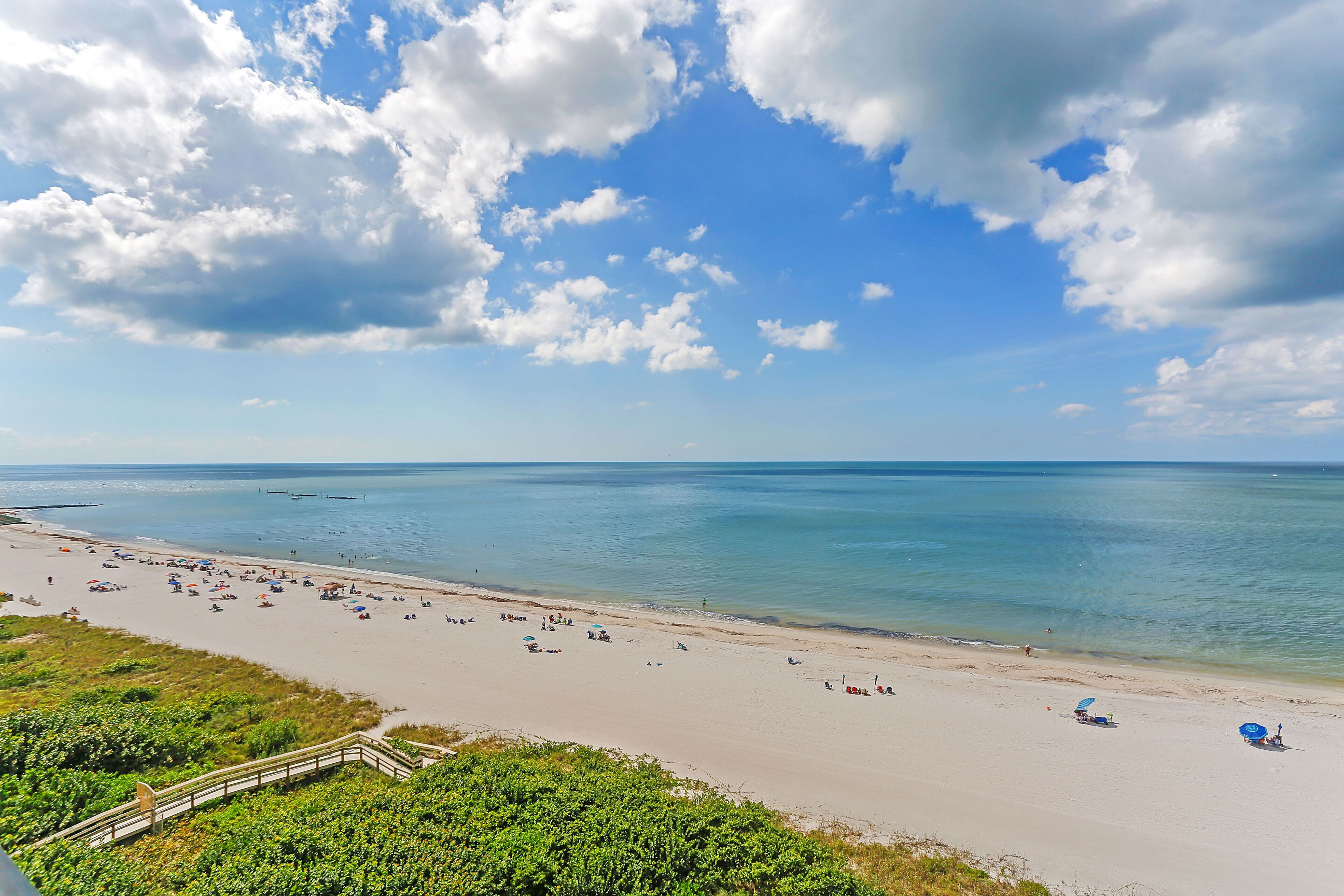 On the beach, sun loungers, beach towels
