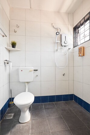 Hair dryer, towels, toilet paper