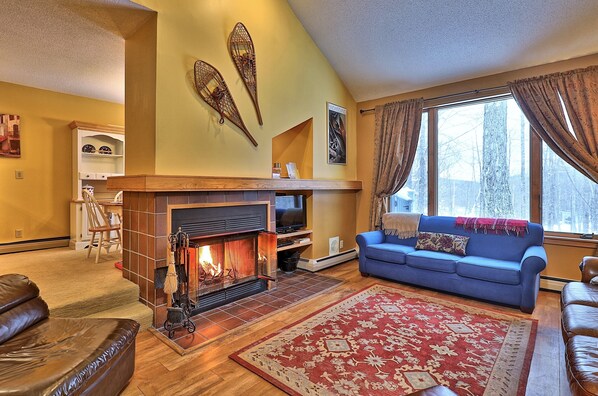 Condo, Multiple Beds, Hot Tub, Mountain View | Living room | Fireplace - The Woods D2 - Light and Airy Killington Condo.  Amazing Location! (Rutland)