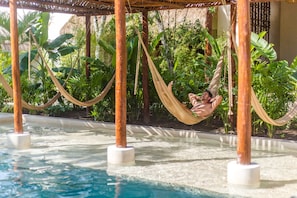 Outdoor pool, sun loungers