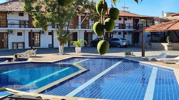 2 outdoor pools, open 10:00 AM to 9:00 PM, pool loungers
