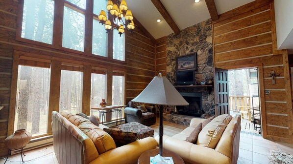 TV, fireplace - Fireplace | Large Deck | Buffalo Spirit Lodge (Angel Fire)