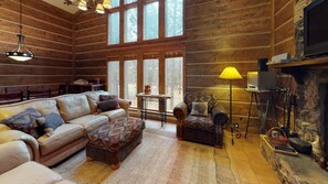 TV, fireplace - Fireplace | Large Deck | Buffalo Spirit Lodge (Angel Fire)