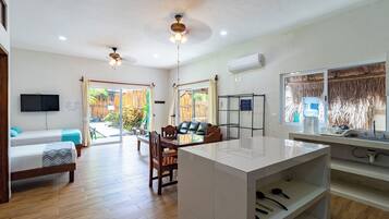 Individually decorated, individually furnished, laptop workspace