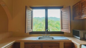 A kitchen with a window, a sink, and wooden cabinets.