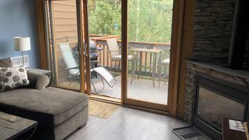 Smart TV, chimenea y estéreo