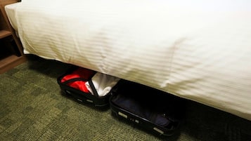 Down comforters, desk, laptop workspace, blackout drapes