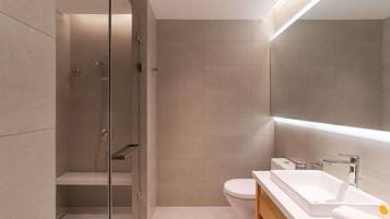 Shower, hair dryer, bathrobes, slippers