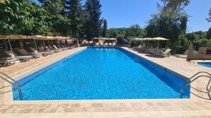 Seasonal outdoor pool, open 9:00 AM to 7:30 PM, free cabanas
