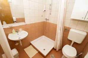 Quadruple Room (4) | Bathroom | Shower, eco-friendly toiletries, hair dryer, towels - Tourist Farm Pri Martinovih (Brezice)
