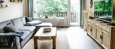 TV, DVD player, books, stereo