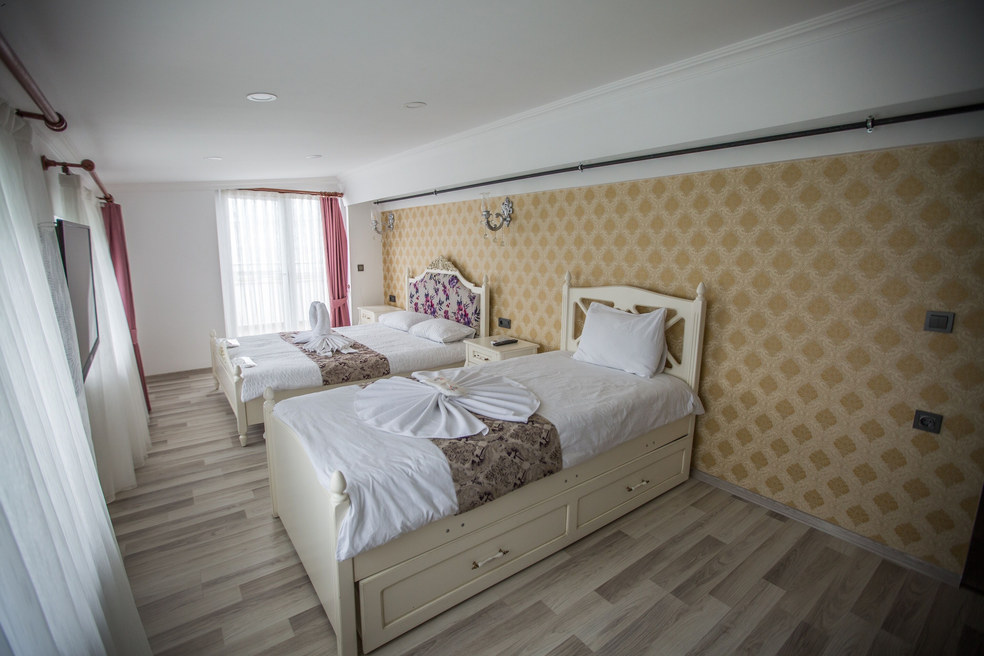 minibar, desk, laptop workspace, blackout curtains