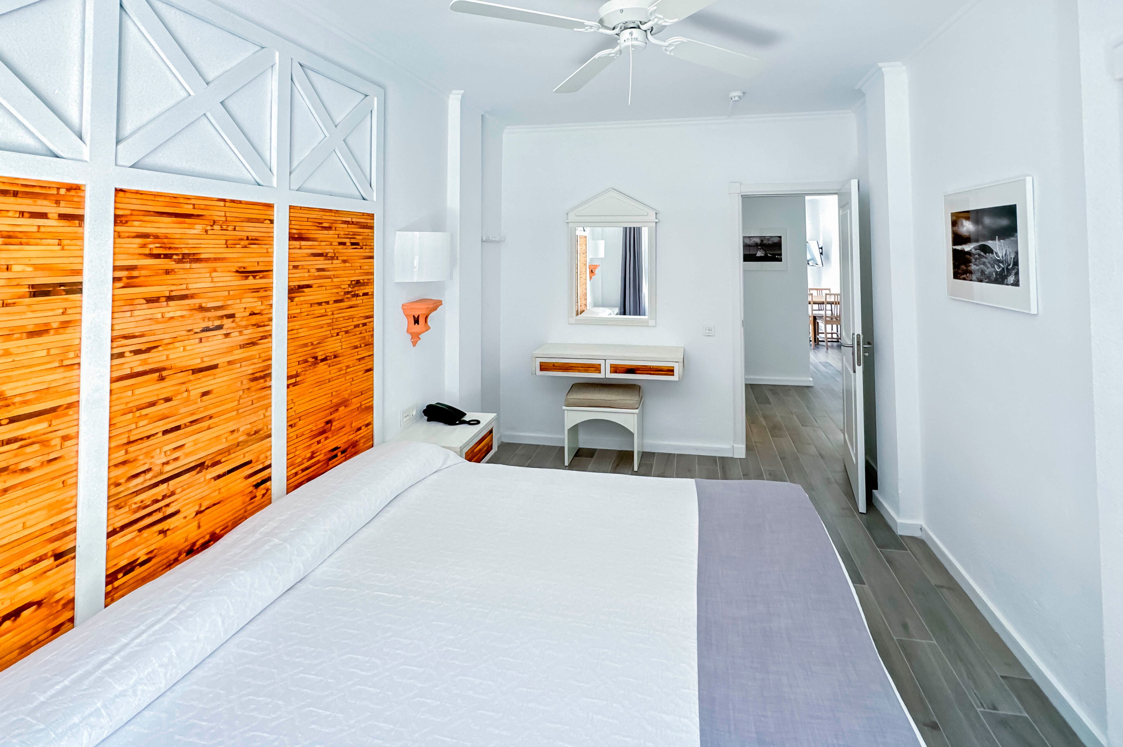 1 bedroom, desk, laptop workspace, blackout curtains