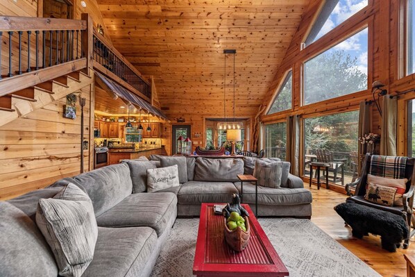 Flat-screen TV, fireplace, video games, DVD player