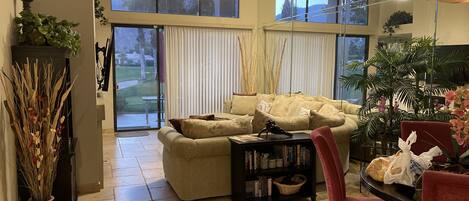 TV, fireplace, DVD player, books