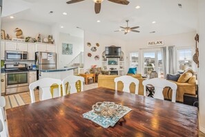 Flat-screen TV, fireplace, video library, offices
