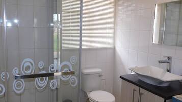 Shower, towels, soap, shampoo