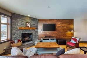 TV, fireplace, video games, DVD player