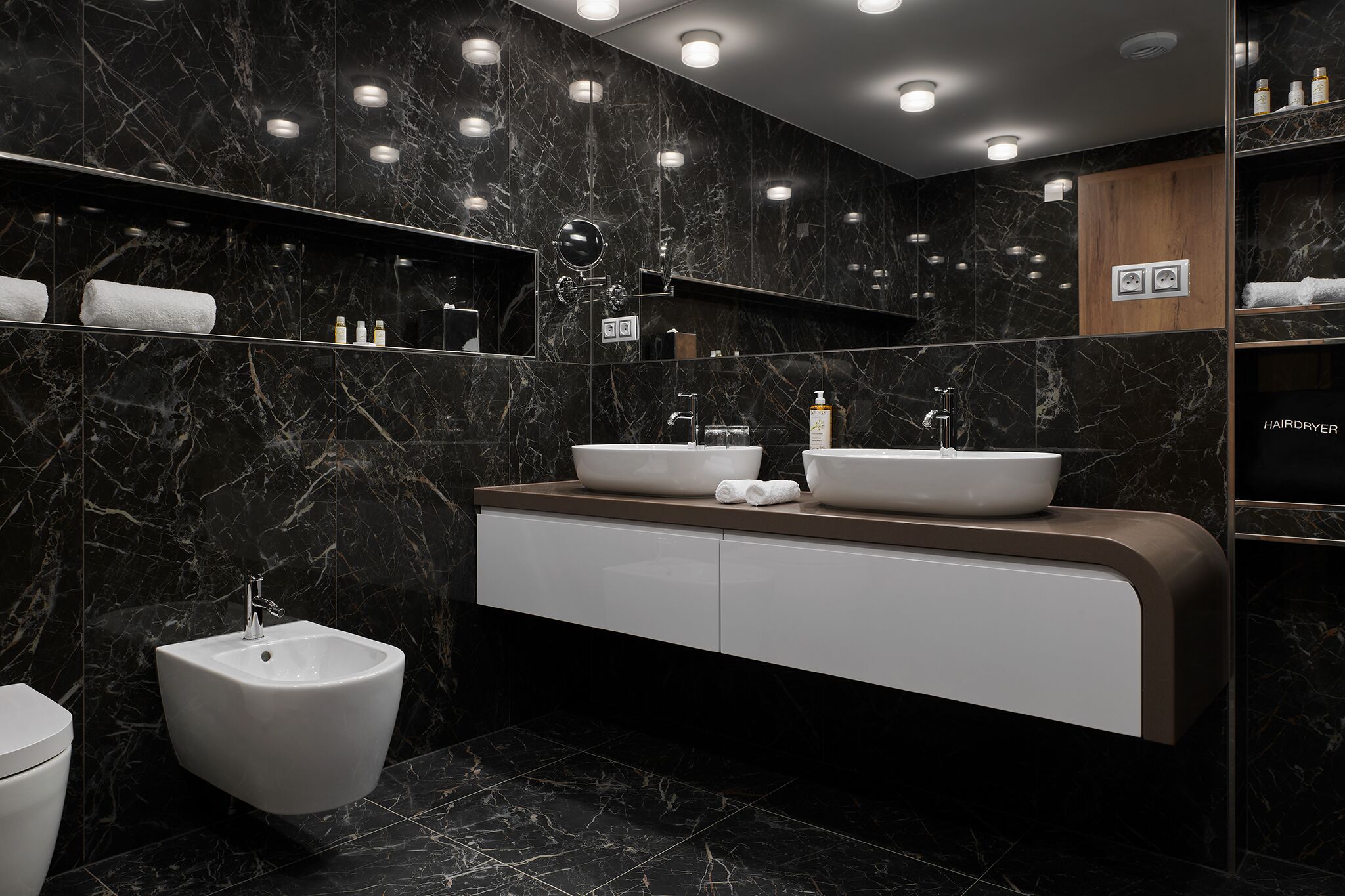 free toiletries, hair dryer, bathrobes, slippers