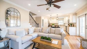 Télévision, cheminée, espaces bureaux