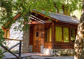 Cabin (DEL BOSQUE) | Living area | 32-inch LCD TV with satellite channels, TV, fireplace