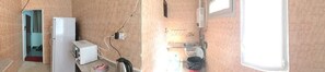 Full-sized fridge, microwave, stovetop, rice cooker