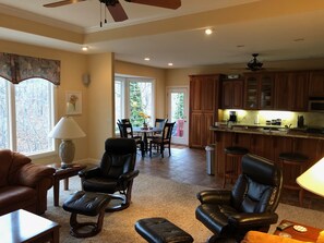 Smart TV, fireplace, DVD player, video library