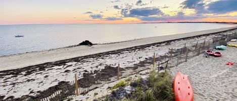 On the beach, sun-loungers, beach towels
