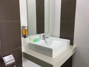 Shower, towels, soap, shampoo