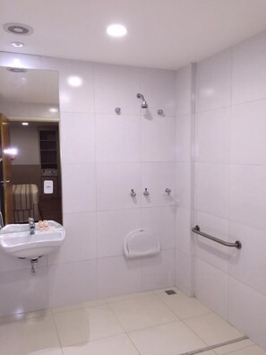 Habitación individual | Baño | Ducha, secador de pelo, toallas y jabón