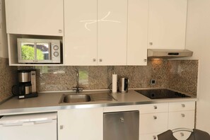 Fridge, microwave, dishwasher, coffee/tea maker