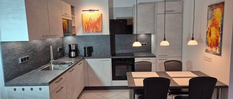 Fridge, microwave, oven, dishwasher