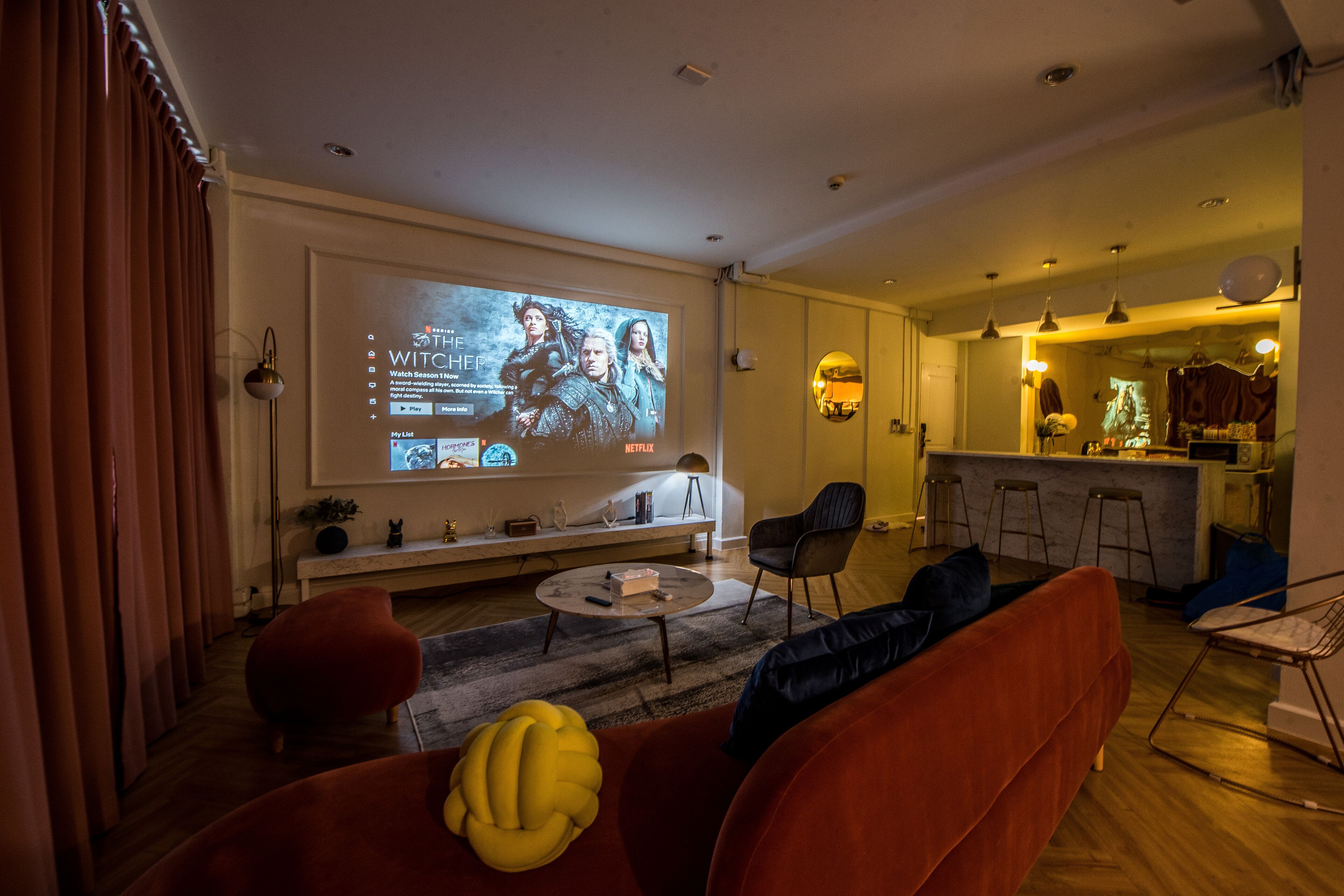 family room, multiple beds | living area | 47-inch led tv with cable channels, tv, fireplace