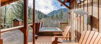 Beautiful, dog-friendly cabin with stunning mountain views, fireplace & W/D