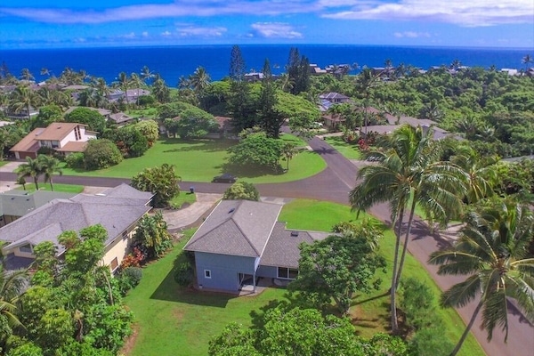 Aerial view of our home and the not-so-distant Pacific Ocean