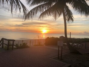 On the beach, sun-loungers, beach towels
