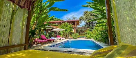 Piscine extérieure, cabanons gratuits, parasols de plage