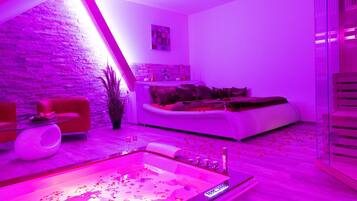 Honeymoon Double Room, Hot Tub (sauna) | 1 bedroom, minibar, laptop workspace, blackout drapes