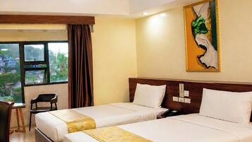 In-room safe, desk, laptop workspace, blackout drapes