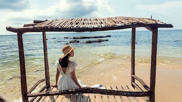 On the beach, white sand