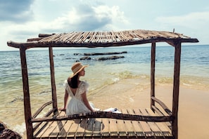 On the beach, white sand