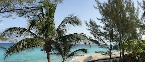 On the beach, sun-loungers, beach towels