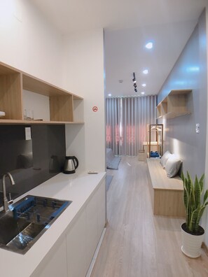 Familierom | Eget kjøkken | Kjøleskap på fellesområdet og mikrobølgeovn på fellesområdet