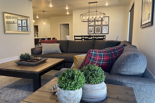 Open kitchen, living and dining space.