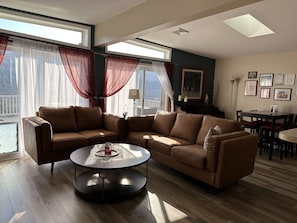 Smart TV, fireplace, video games, DVD player