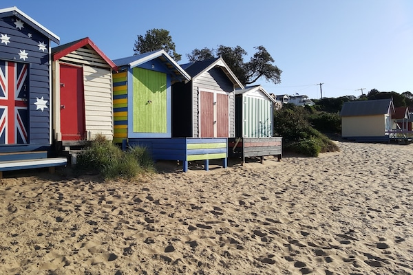 Beach boxes nearby on Shire Hall Beach .
