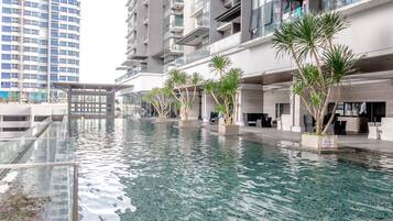 Outdoor pool, pool loungers
